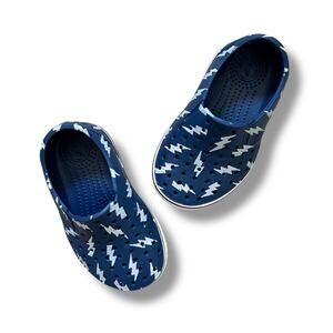 Native Miles Print Shoes Boys Size 6 Frontier Blue Shell White Lightning Slip On